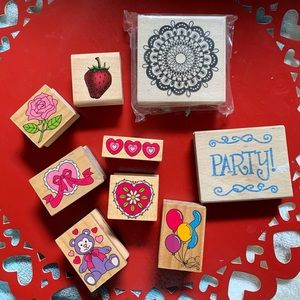 Hearts Valentine Party Strawberry Rose Rubber Stamps 9 Pc